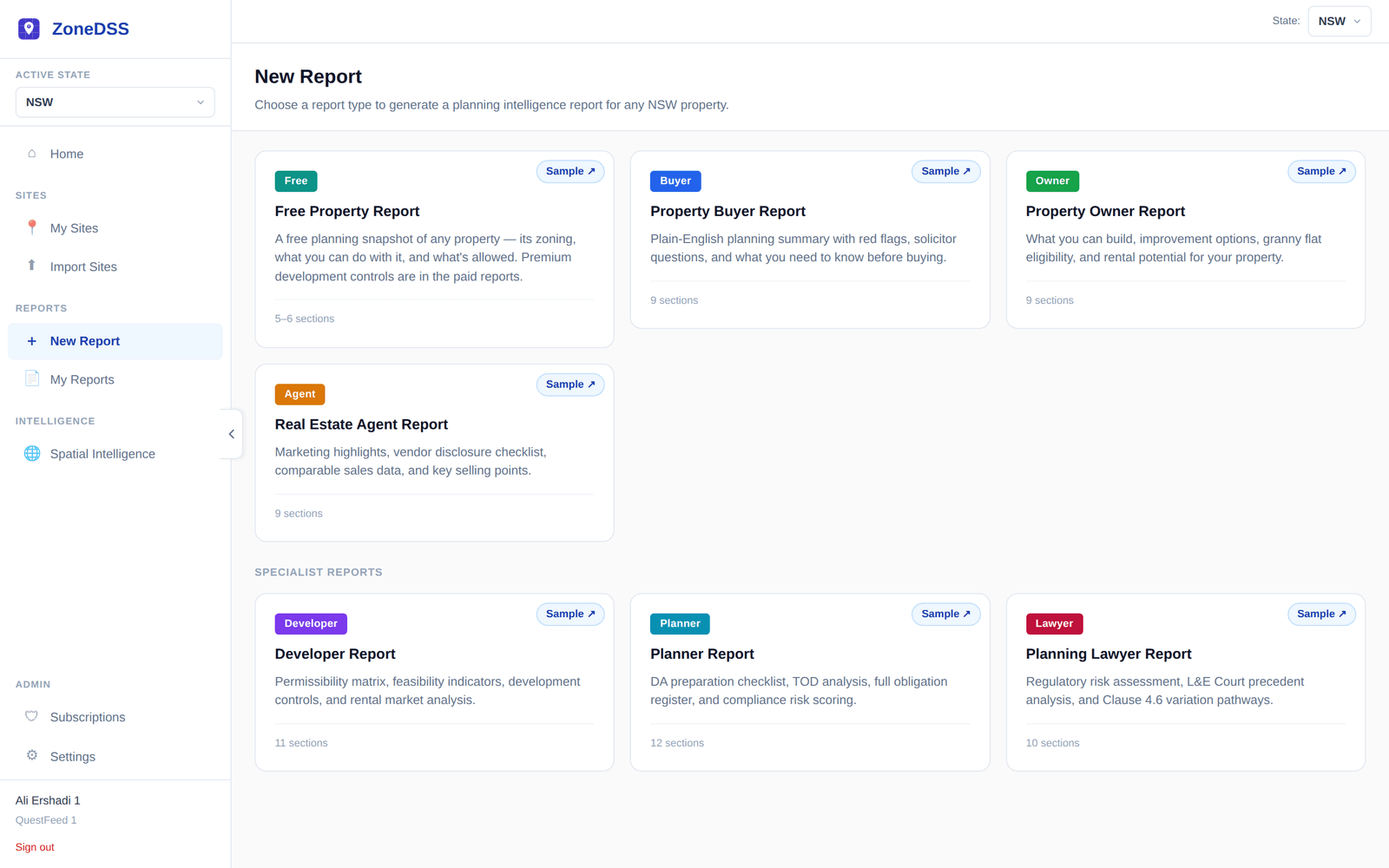 Choose a report type in ZoneDSS